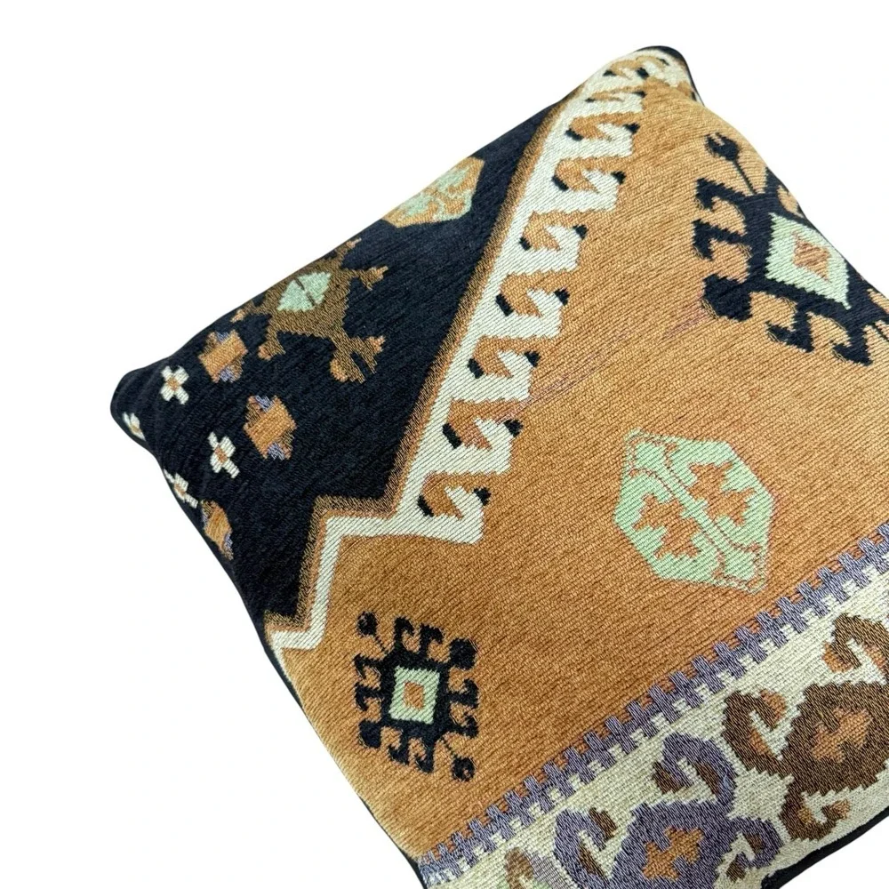 Southwestern Kilim Tapestry Throw Pillow 16x16 Geometric Boho Aztec Brown Black